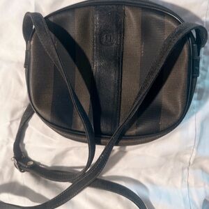 Fendi Vintage Pequin Striped Brown Black Leather Crossbody Bag